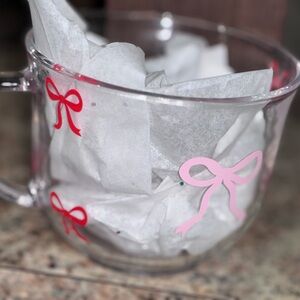 Clear Party Mug with Red and Pink Bow Accents